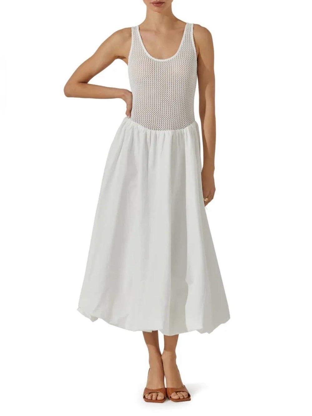 NWT: ASTR the Label White Sleeveless Contrast Bubble-Hem Midi Dress, Size Medium